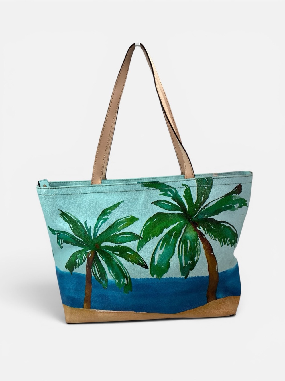 kate spade Palm-Print 'I Need A Vacation' Tote in Aqua with Tan Handles - Picture 2 of 6
